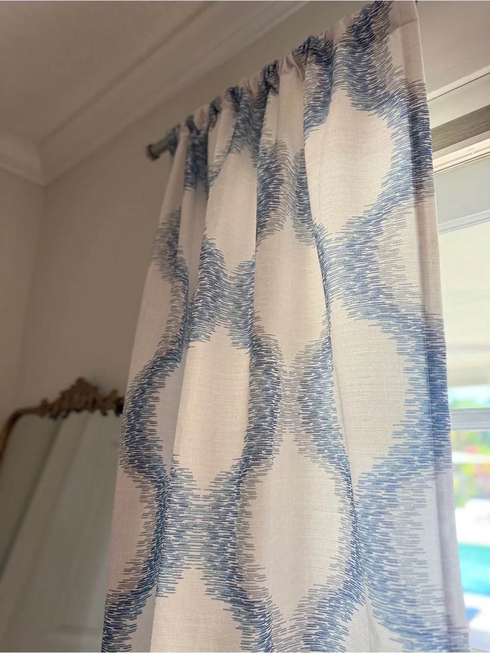 2 Eclipse Draftstopper Summit Geo Window Curtain Panels in blue 40x84 (set)